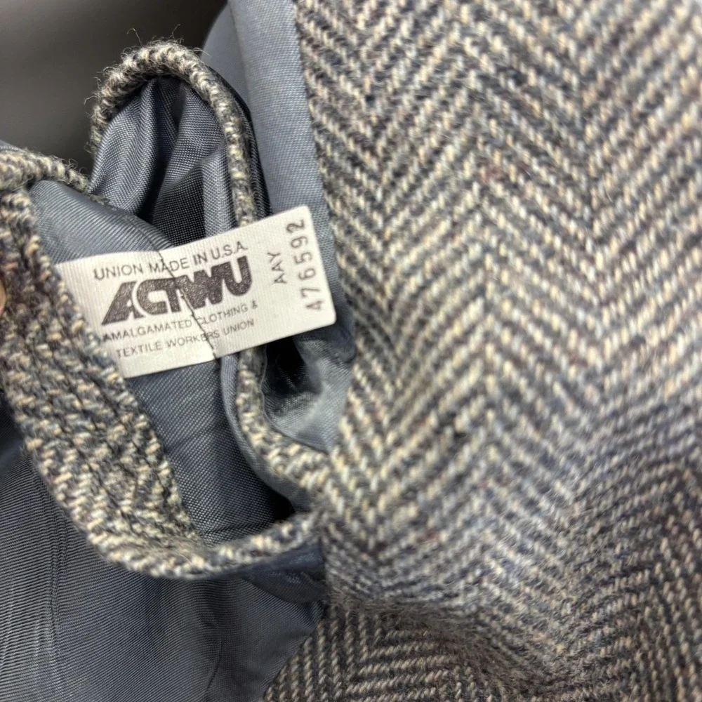 Vintage‎ 90s Herringbone Tweed Blazer Sport Coat Mens 40L Gray 2-Button Retro
